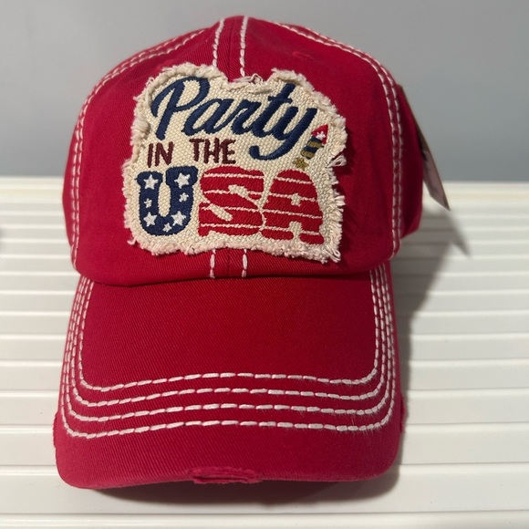 Accessories - Red 'Party in the USA' Baseball Cap OSFM - NEW